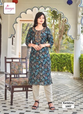 Hinaya present karishma vol 2 designer kurti  cwith digital printed embroidered work  kurtis catalogs