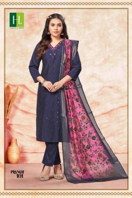 Hirwa by Pranchi fancy chanderi silk v neck kurti pant and dupatta catalogue at low rate hirwa