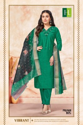 Hirwa by Pranchi fancy chanderi silk v neck kurti pant and dupatta catalogue at low rate readymade suit catalogs