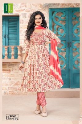 Hirwa by Sheen Naira fancy reyon naira cut kurti pant and dupatta catalogue at affordable rate readymade suit catalogs