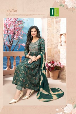 Hirwa by Sheen Naira fancy reyon naira cut kurti pant and dupatta catalogue at affordable rate readymade suit catalogs