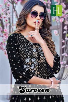 Hirwa by Surveen heavy reyon foil printed kurtis catalogue at low rate hirwa