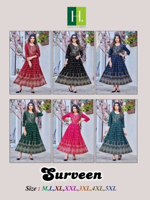 Hirwa by Surveen heavy reyon foil printed kurtis catalogue at low rate kurtis catalogs