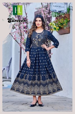 Hirwa by Surveen heavy reyon foil printed kurtis catalogue at low rate kurtis catalogs