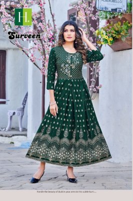 Hirwa by Surveen heavy reyon foil printed kurtis catalogue at low rate kurtis catalogs