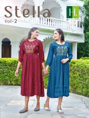 Hirwa by stella vol 2 heavy reyon Ghera with Embroidery and Stitching  kurti catalogue at low rate hirwa