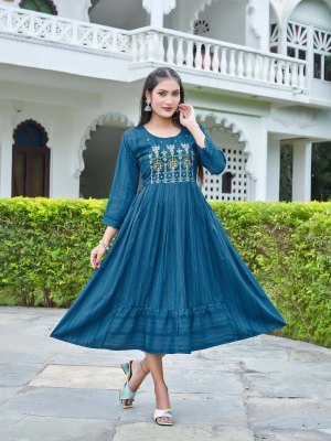 Hirwa by stella vol 2 heavy reyon Ghera with Embroidery and Stitching  kurti catalogue at low rate kurtis catalogs