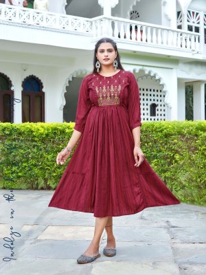 Hirwa by stella vol 2 heavy reyon Ghera with Embroidery and Stitching  kurti catalogue at low rate kurtis catalogs