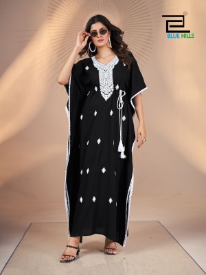 Honey Nx by Blue hills Heavy reyon Embroidered fancy kaftan catalogue at affordable rate kurtis catalogs