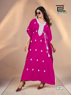 Honey Nx by Blue hills Heavy reyon Embroidered fancy kaftan catalogue at affordable rate kurtis catalogs