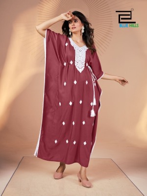 Honey Nx by Blue hills Heavy reyon Embroidered fancy kaftan catalogue at affordable rate kurtis catalogs