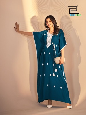 Honey Nx by Blue hills Heavy reyon Embroidered fancy kaftan catalogue at affordable rate kurtis catalogs