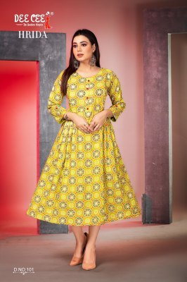 Hrida by Deecee reyon printed side plated long feeding kurti catalogue at affordable rate  kurtis catalogs