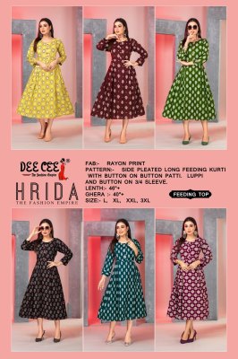 Hrida by Deecee reyon printed side plated long feeding kurti catalogue at affordable rate  kurtis catalogs