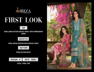 IBIZA by First Look pure lawn cotton digital printed unstitched dress material catalogue at low rate salwar kameez catalogs