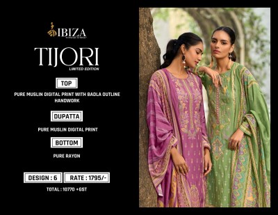 IBIZA by Tijori pure muslin digital badla outline handwork Karachi suit catalogue at wholesale price Karachi suits catalogs