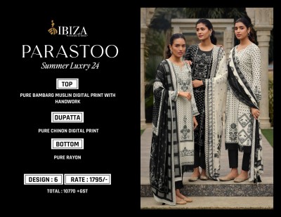 IBIZA by parastoon present new collection of muslin digital printed with embroidered unstitched dress material catalogue at low rate  salwar kameez catalogs