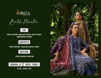 IBIZA present Batik Mantra pure viscose masline digital printed embroidered unstitched salwar kameez catalogue at wholesale rate  salwar kameez catalogs