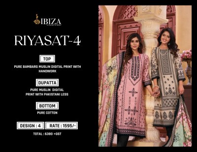 IBIZA present Riyasat vol 4 pure digital printed with handwork unstitched salwar kameez catalogue at wholesale rate salwar kameez catalogs