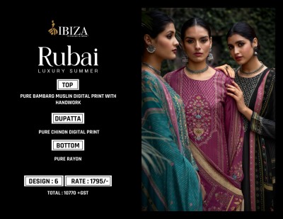 IBIZA present Rubai pure bamburg muslin digital print with handwork unstitched suit mnaterial at low rate salwar kameez catalogs