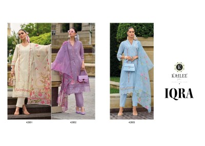 IQRA by Kailee fashion Pure cotton thread work kurti pant and dupatta catalogue at low rate readymade suit catalogs