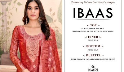 Ibaas by Naari Pure simmer jacquard digital khatli gath work unstitched dress material catalogue  salwar kameez catalogs