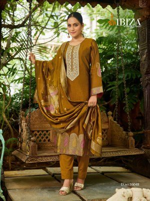 Ibiza Nova Unstitched Suit  Pure Banglory Silk Jacquard with Embroidered Top  Dupatta And Santoon Bottom Wholesale dress material catalogs