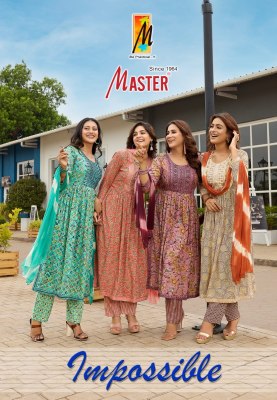 Impossible by master reyon foil print designer kurti pant and dupatta catalogue at affordable rate Master