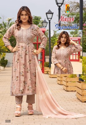 Impossible by master reyon foil print designer kurti pant and dupatta catalogue at affordable rate kurti pant with dupatta Catalogs