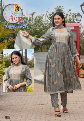 Impossible by master reyon foil print designer kurti pant and dupatta catalogue at affordable rate kurti pant with dupatta Catalogs