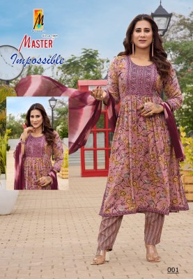 Impossible by master reyon foil print designer kurti pant and dupatta catalogue at affordable rate kurti pant with dupatta Catalogs