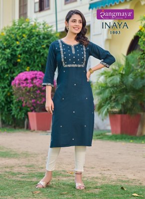 Inaya by Rangmaya fancy embroidred katha work kurti catalogue at low rate kurtis catalogs