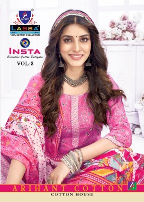 Insta Vol 3 by Lassa pure cotton printed unstitched salwar suit catalogue at low rate Lassa