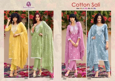 Isavasyam corporation by cotton sali designer lucknowi embroidered readymade suit catalogue at wholesale price  readymade suit catalogs