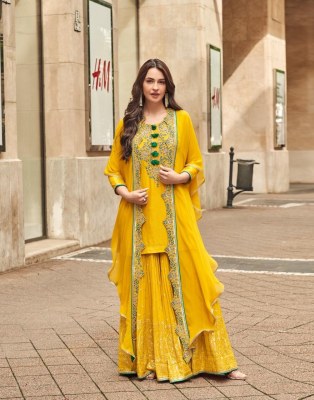 Ishani by Sayuri Designer Premium silk Fancy Sharara Suit Catalogue at low rate fancy sharara suit Catalogs