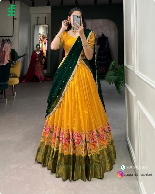 Ishanni Collection Cotton Silk Lehenga Choli with Thread Embroidery And Embellished Georgette Dupatta Wholesale Single