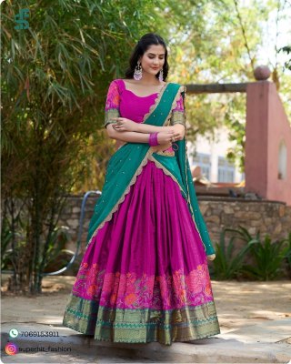 Ishanni Collection Cotton Silk Lehenga Choli with Thread Embroidery And Embellished Georgette Dupatta Wholesale lehenga choli