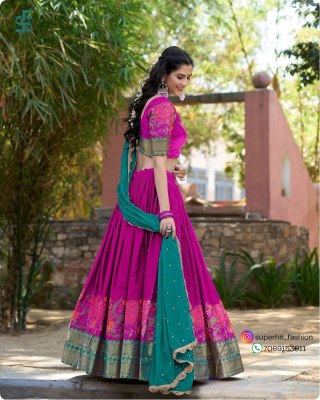 Ishanni Collection Cotton Silk Lehenga Choli with Thread Embroidery And Embellished Georgette Dupatta Wholesale lehenga choli