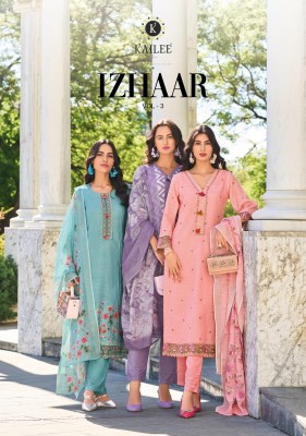 Izhaar vol 3 by Kailee fashion pure linen printed embroidered readymade suit catalogue  Kailee fashion