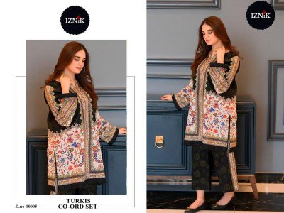Iznik Turkish Printed Lawn Co ord Set Elegant Summer Wear Top And Bottom Printed Wholesale co ord set catalogs