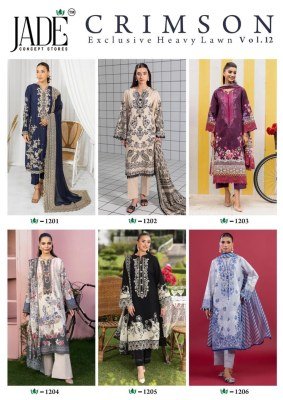 Jade Concept Store Crimson Exclusive Lawn Collection Vol 12 Unstitched Top And Bottom Premium Lawn Dupatta Pure Cotton Wholesale dress material catalogs