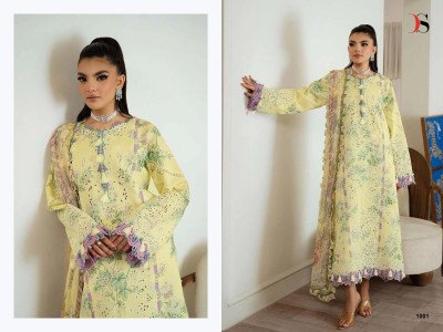 Jade Premium Deepsy Suits Heavy Self Embroidered Cotton with Chiffon Print Dupatta for Bulk Wholesale dress material catalogs