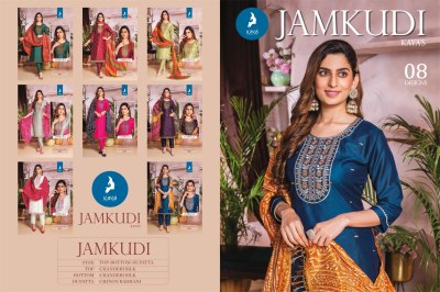 Jamkudi by kaya chanderi silk thread work readymade suit catalogue at low rate readymade suit catalogs