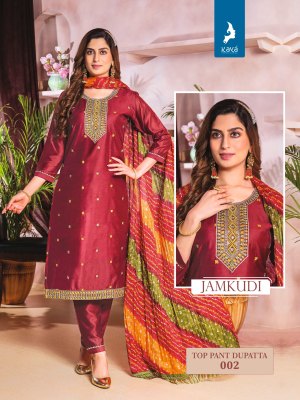 Jamkudi by kaya chanderi silk thread work readymade suit catalogue at low rate readymade suit catalogs