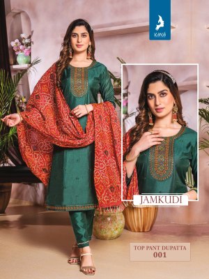 Jamkudi by kaya chanderi silk thread work readymade suit catalogue at low rate readymade suit catalogs