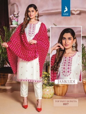 Jamkudi by kaya chanderi silk thread work readymade suit catalogue at low rate readymade suit catalogs