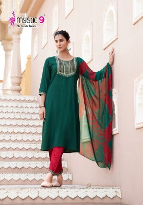 Janki vol 1 by mystic 9 premium reyon readymade suit catalogue at affordable rate Mystic 9