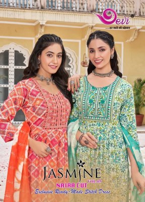 Jasmine Vol 5 by Devi Heavy Rayon Capsule With Foil Print With Nyra Cut And Embroidery readymade suit  wholesale catalogs