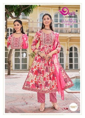 Jasmine Vol 5 by Devi Heavy Rayon Capsule With Foil Print With Nyra Cut And Embroidery readymade suit  readymade suit catalogs