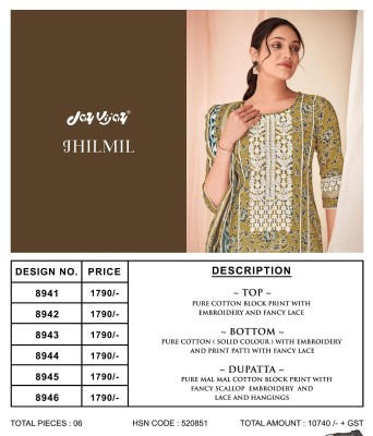 Jayvijay by Jhilmil present cotton block printed unstitched salwar suit catalogue at affordable rate salwar kameez catalogs